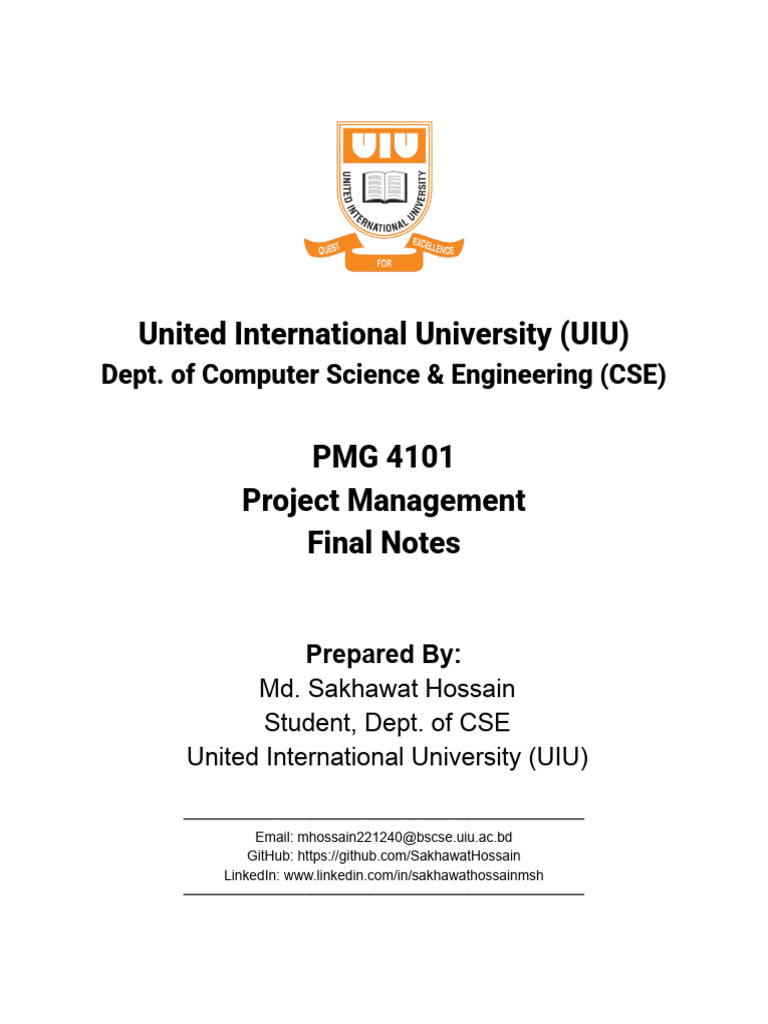 Project Management Final Notes UIU | PDF | Standard Deviation | Six Sigma