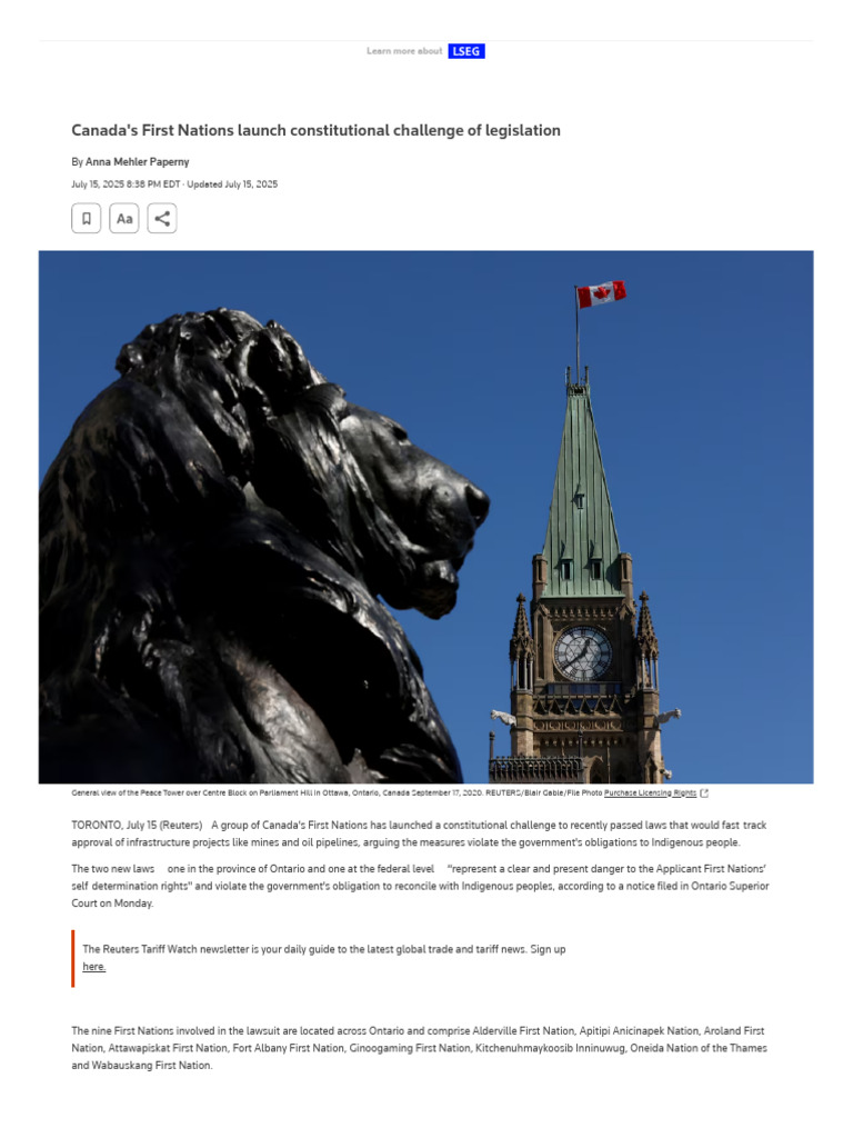 Canada's First Nations Launch Constitutional Challenge of Legislation ...
