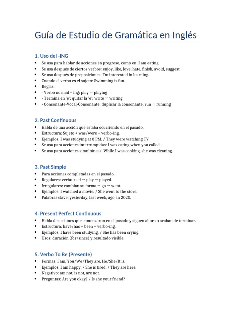 Guia Estudio Gramatica Ingles | PDF