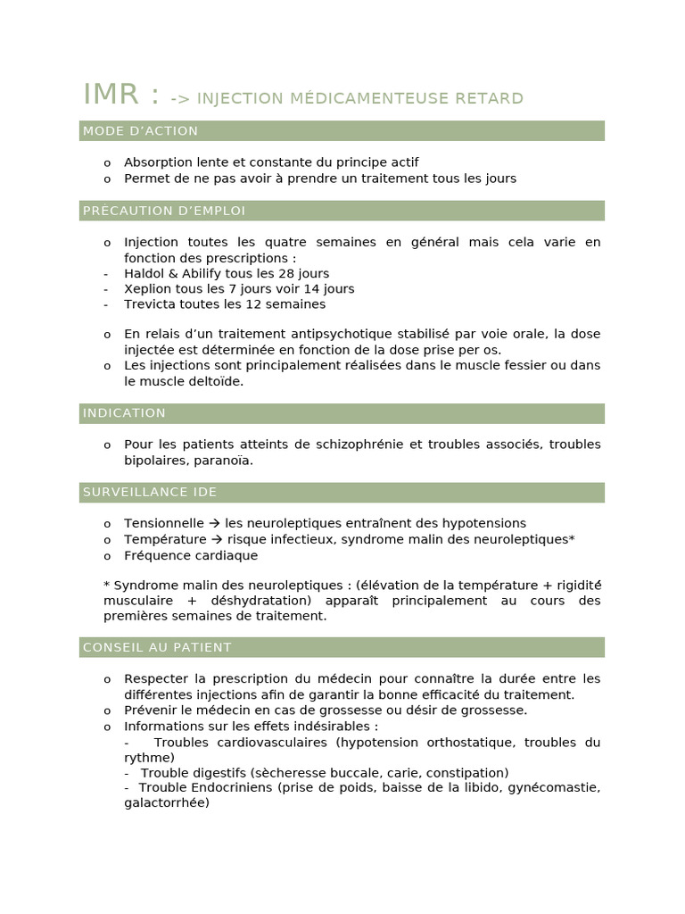 Injection Médicamenteuse Retard en Psychiatrie | PDF | Neuroleptique ...