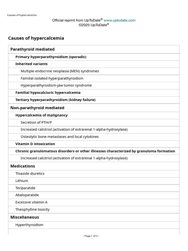 Causes of Hypercalcemia | PDF