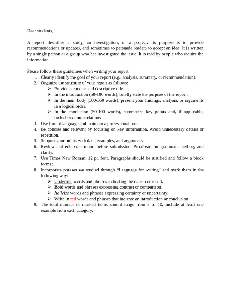 Guidelines For Writing A Report | PDF
