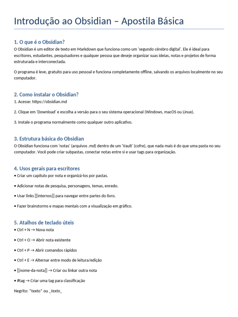 Como Baixar e Usar o Obsidian | PDF