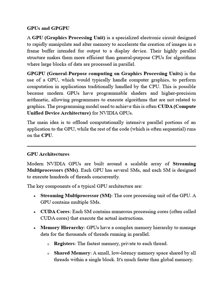 Understanding GPGPU and CUDA Architecture | PDF | Graphics Processing ...