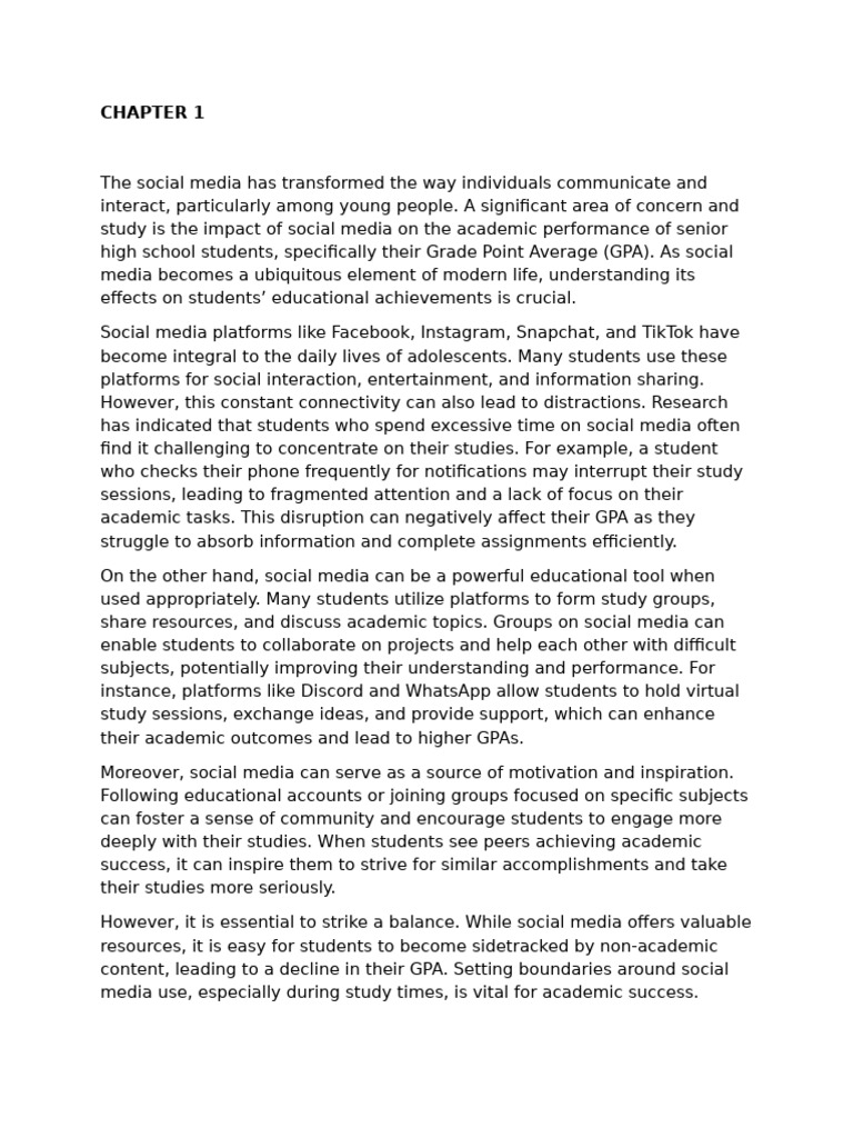 Impact of Social Media on High School GPA | PDF | Social Media ...