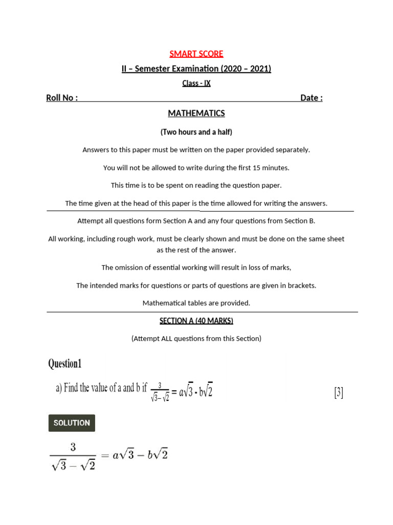 II - Sem Maths Exam (2020 - 2021) | PDF