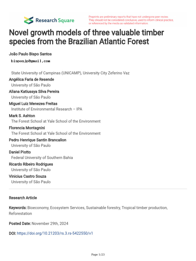 Growth Models for Brazilian Timber Species | PDF | Errors And Residuals ...