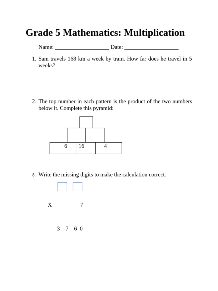 Grade 5 Multiplication Practice | PDF
