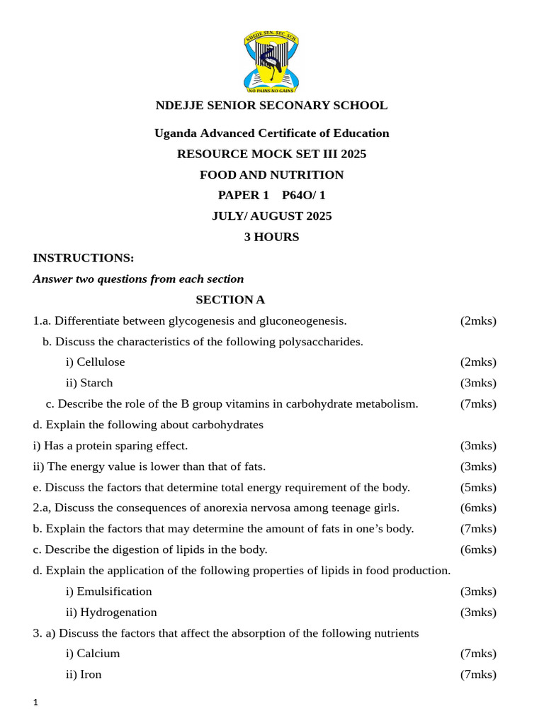 Food and Nutrition Mock Exam 2025 | PDF | Foods | Nutrition