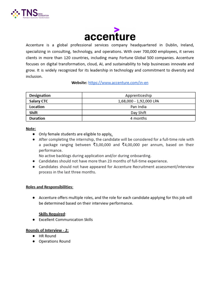 Accenture Female Apprenticeship Details | PDF