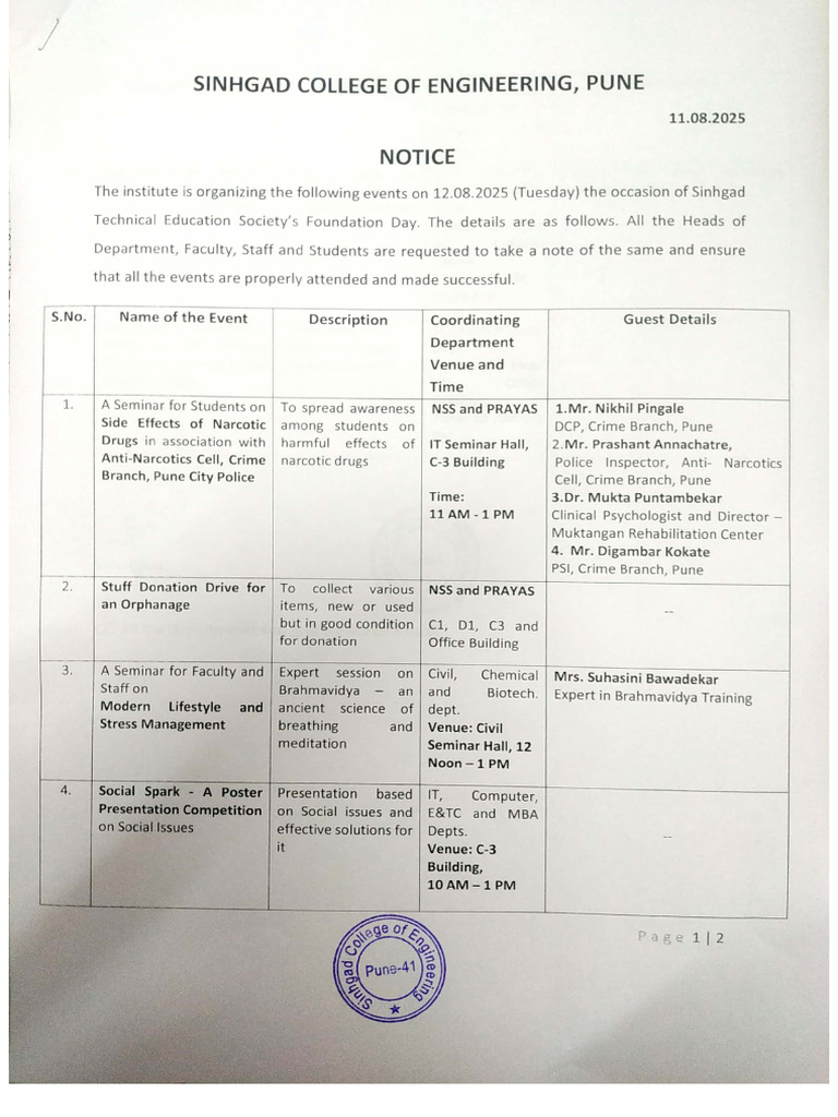Foundation Day Program Schedule | PDF