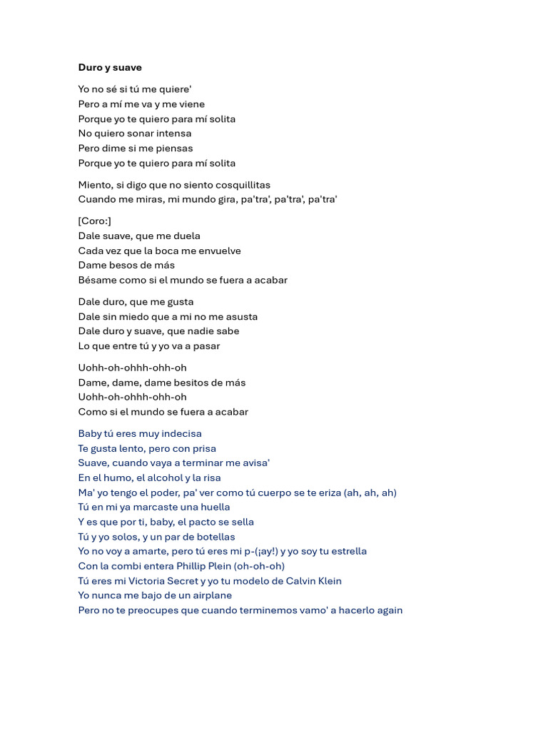 Duro y Suave Letra You Salsa | PDF