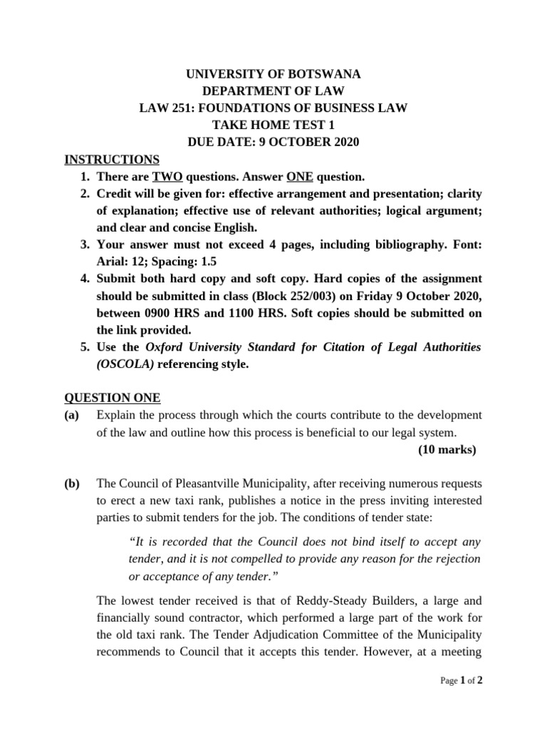 2020 - Law 251 - Take Home Test | PDF
