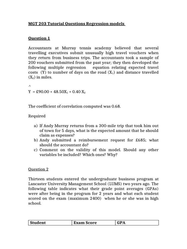 MGT 203 Regression Model Analysis | PDF