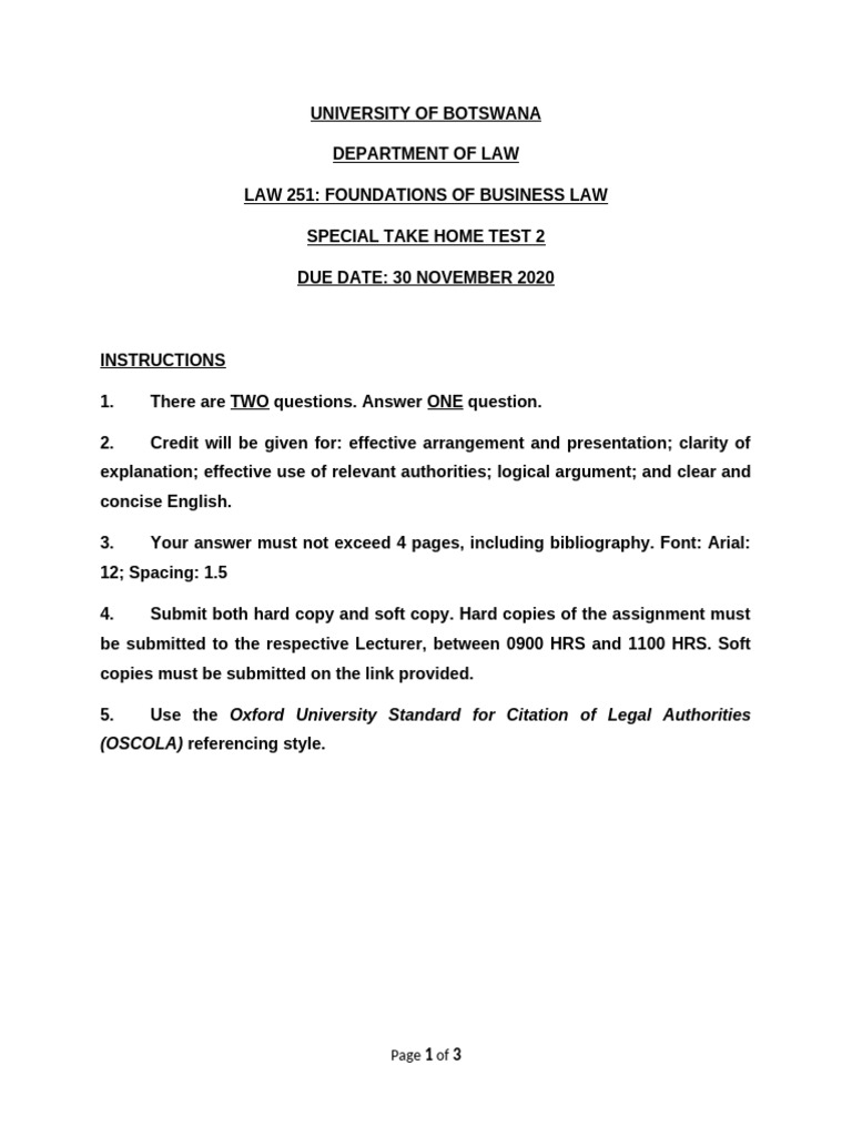 Special Test 2 - 2020 | PDF | Business Law