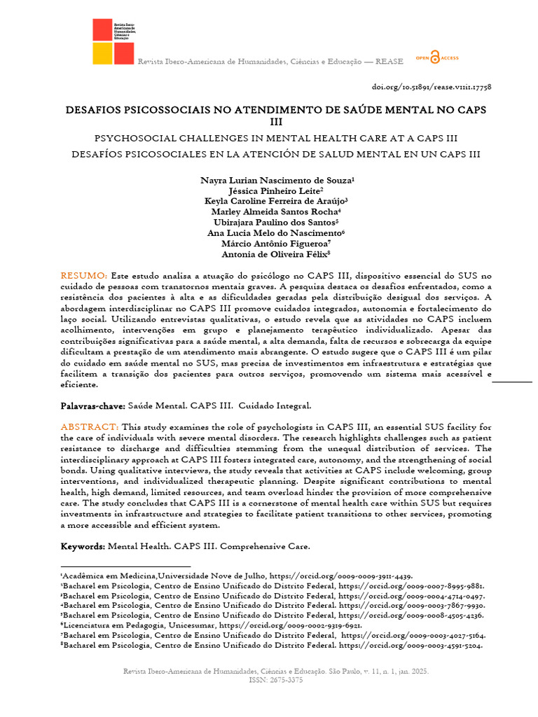 Desafios no Atendimento de Saúde Mental CAPS III | PDF | Saúde mental ...