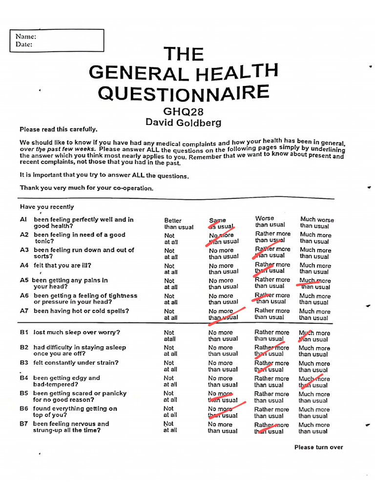 Psychology - GHQ Questionnaire | PDF