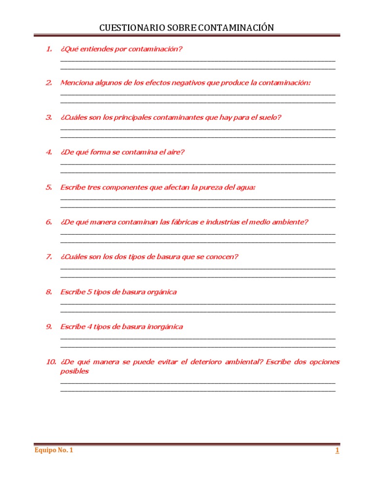 2. CUESTIONARIO SOBRE CONTAMINACIÓN