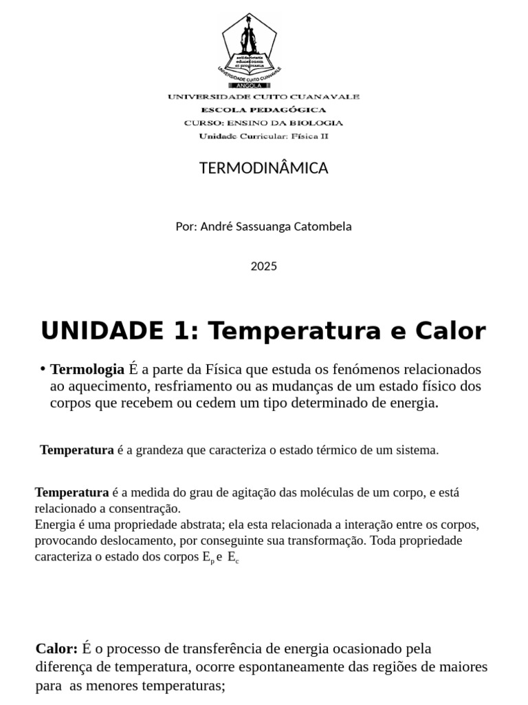 Fundamentos de Termodinâmica e Calor | PDF | Temperatura | Calor