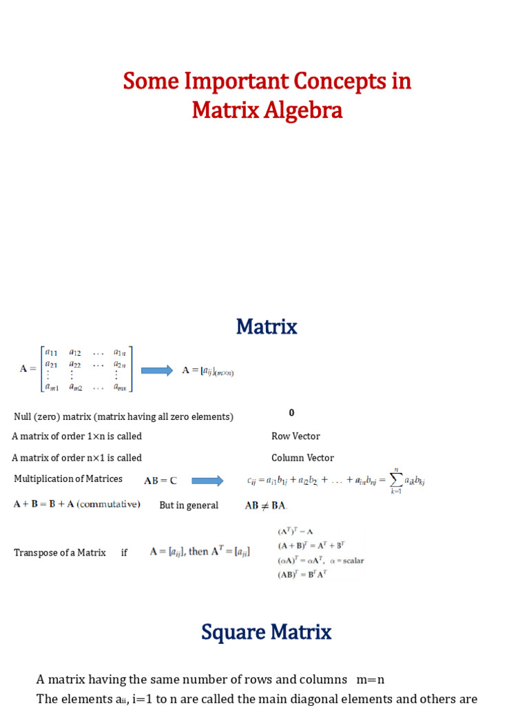 Key Concepts in Matrix Algebra | PDF | Matrix (Mathematics) | Determinant