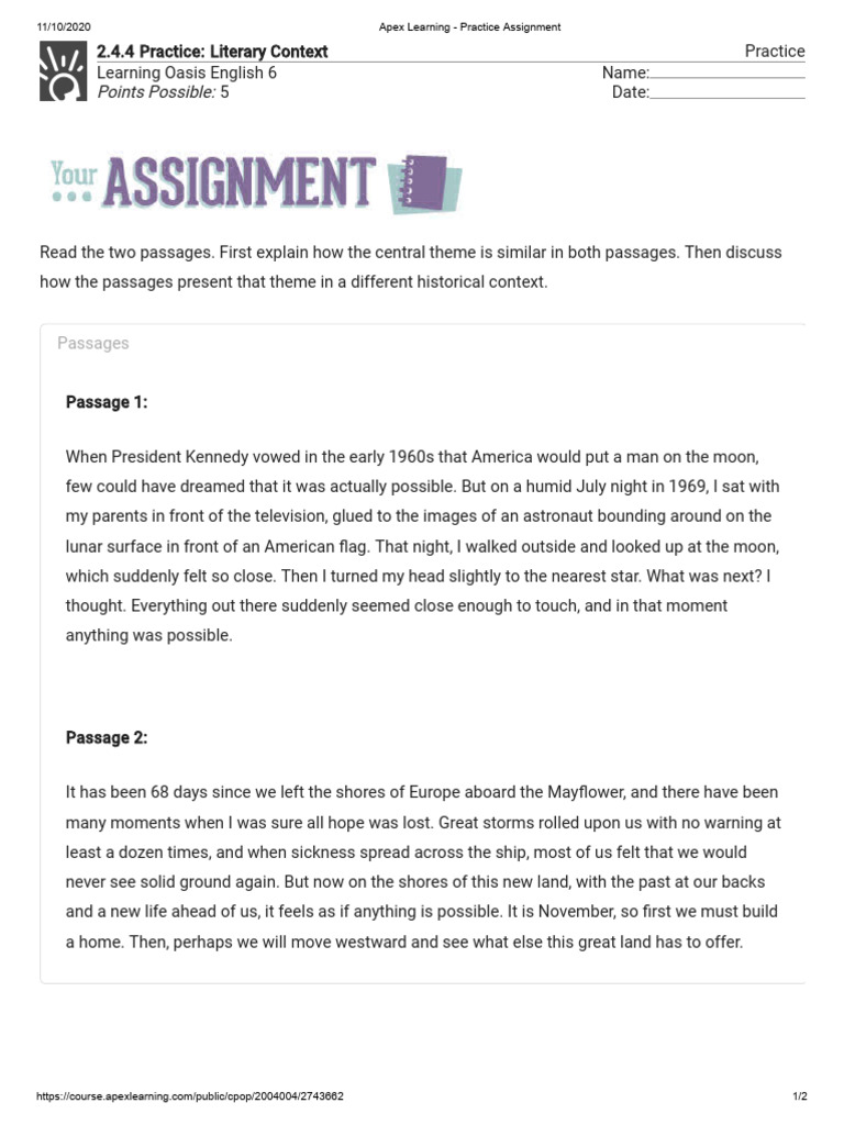 Apex Learning - Practice Assignment | PDF