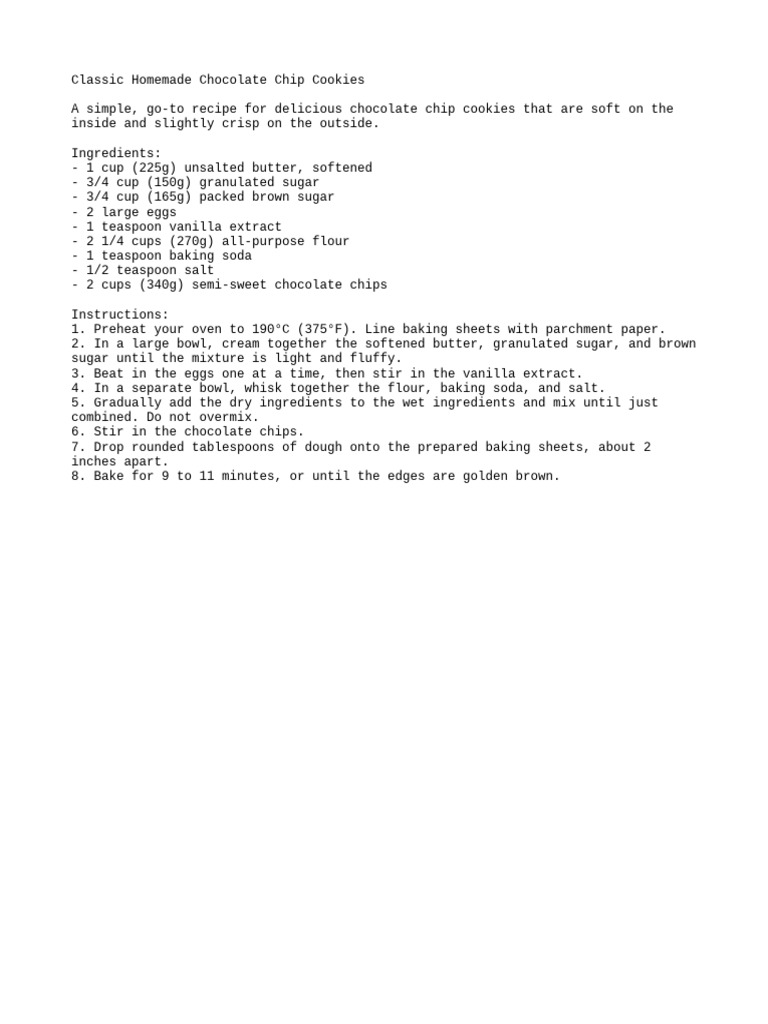 Classic Chocolate Chip Cookie Recipe | PDF