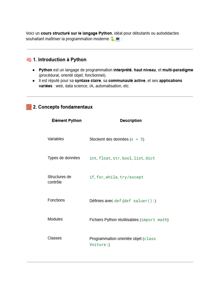 Cours de Python pour Débutants | PDF