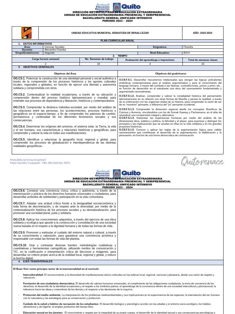 Plan Curricular Filosofía BGUI 2023-2024 | PDF | Pensamiento | Lógica