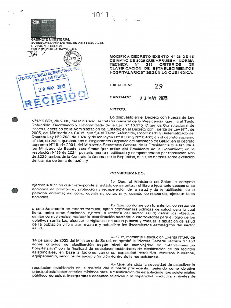 1011 Minsal Decreto Exento 29 Clasificacion de Hospitales | PDF