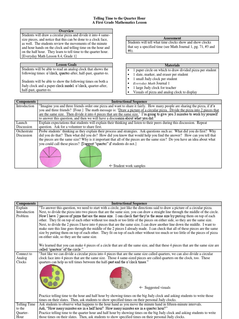 Telling Time To The Quarter Hour | PDF | Clock | Teaching Mathematics