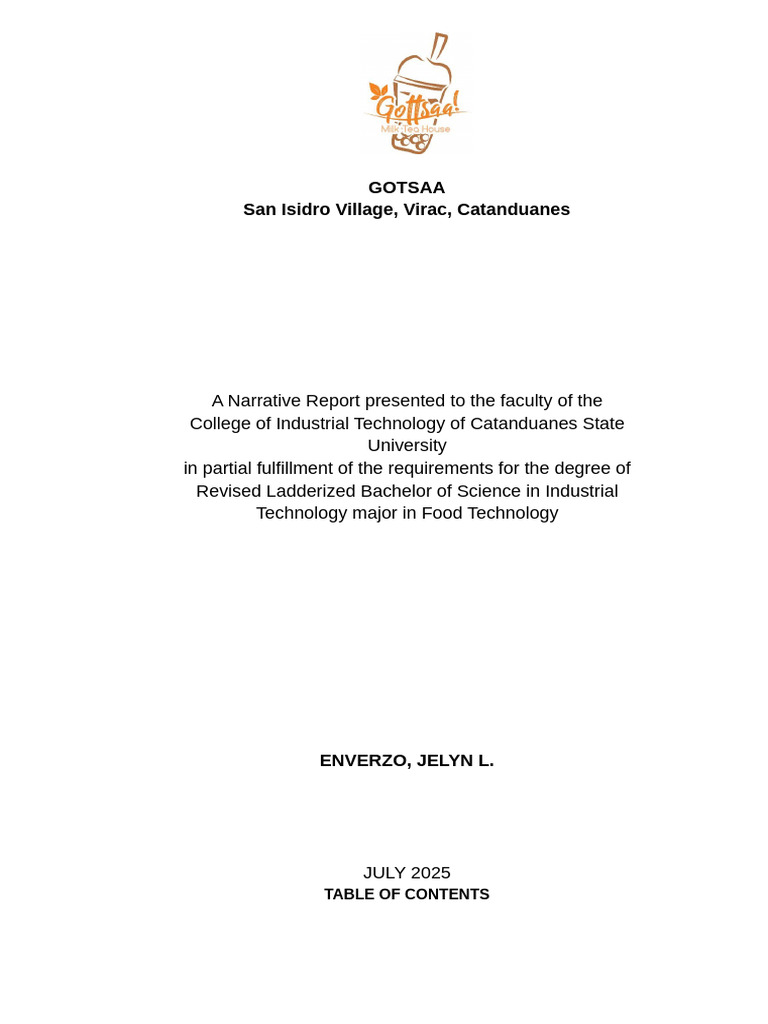 NARRATIVE-REPORT-FORMAT (2) (Jelyn) | PDF | Drink | Employee Retention