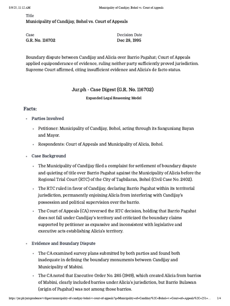 Candijay vs. Alicia Boundary Dispute Ruling | PDF | Appellate Court ...
