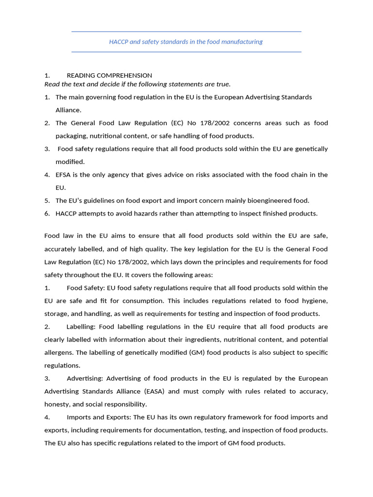 12 - HACCP and Safety Standards in The Food Manufacturing | PDF | Food ...