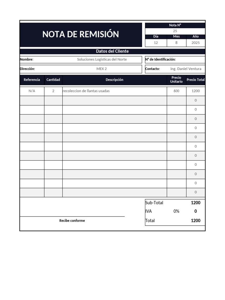 Nota de Remisión: Recolección de Llantas | PDF