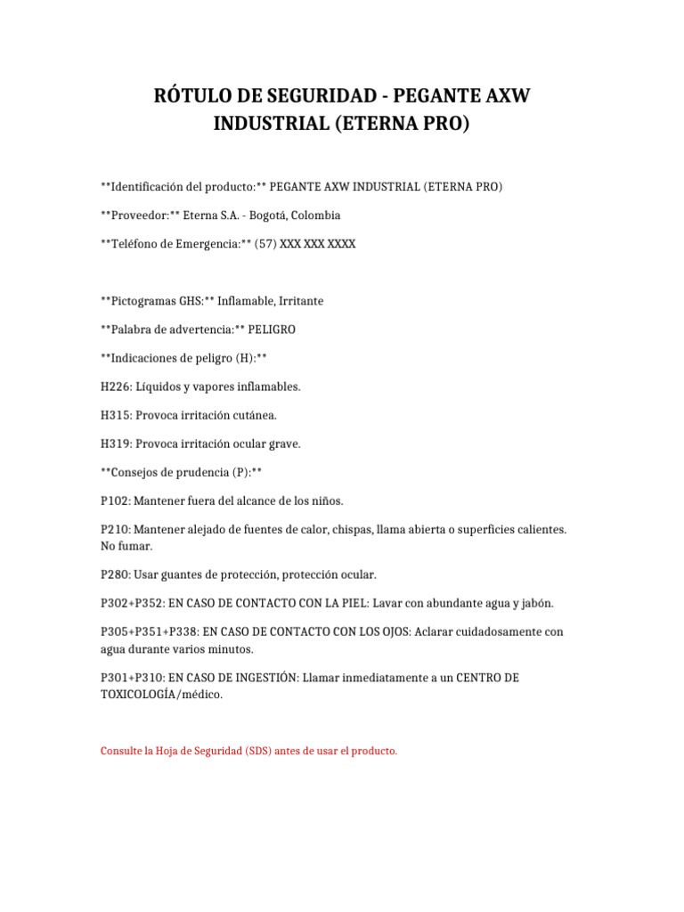 Rotulo_Seguridad_Pegante_AXW_Industrial | PDF