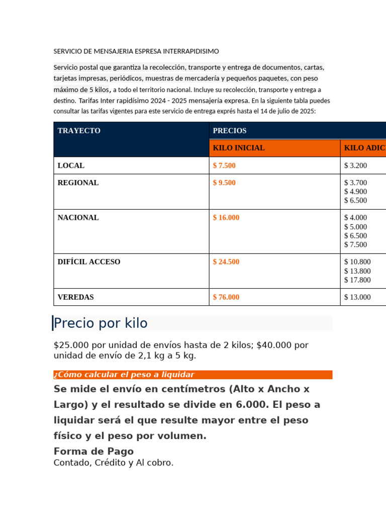 Servicio de Mensajeria Espresa Interrapidisimo | PDF | Industrias de ...
