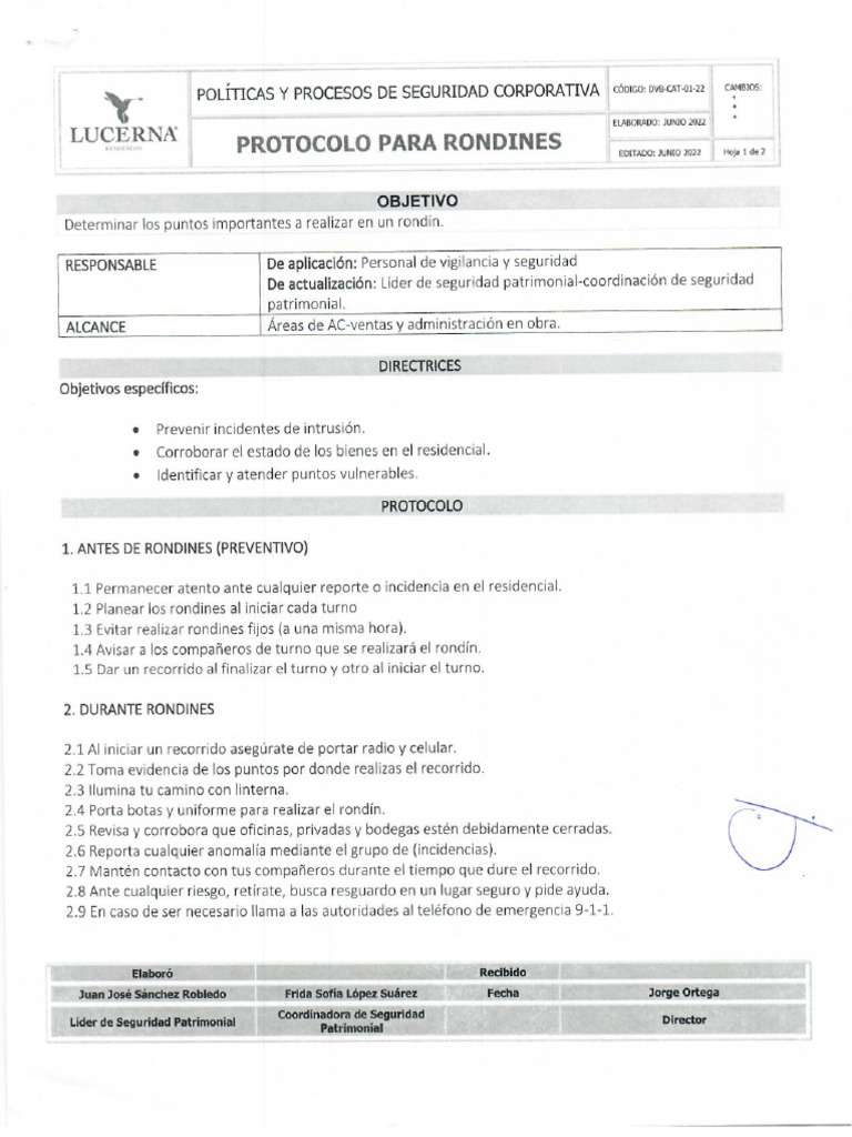 1.-Protocolo de Rondines | PDF