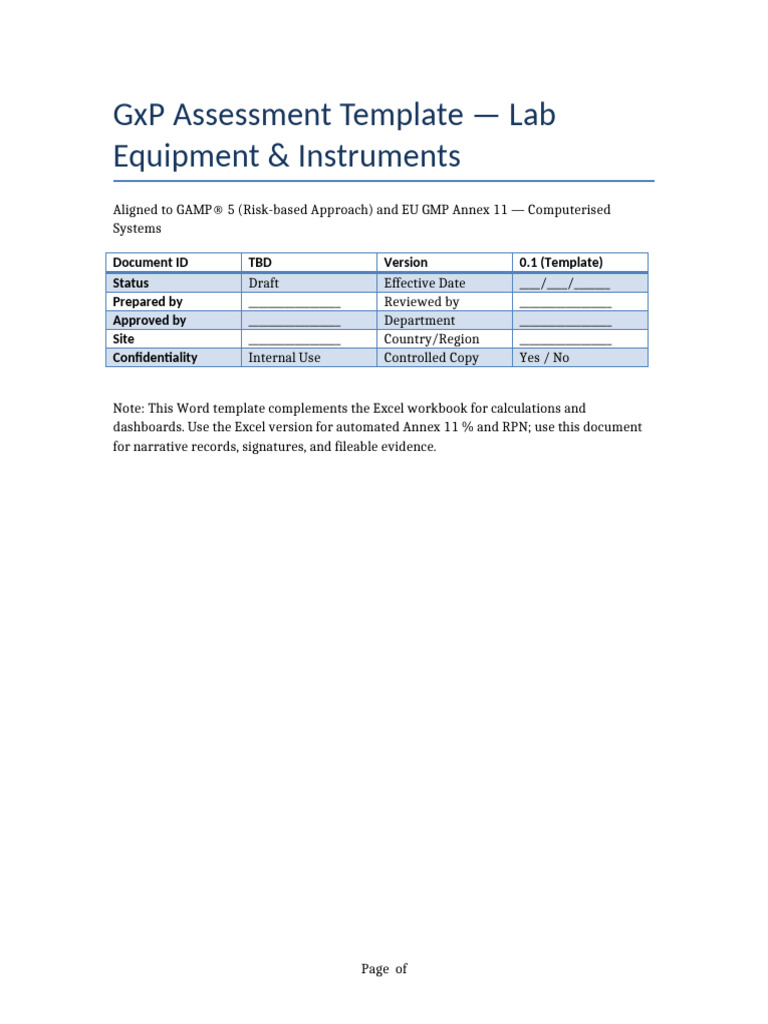 GxP Risk Assessment Template for Labs | PDF | Information Technology ...