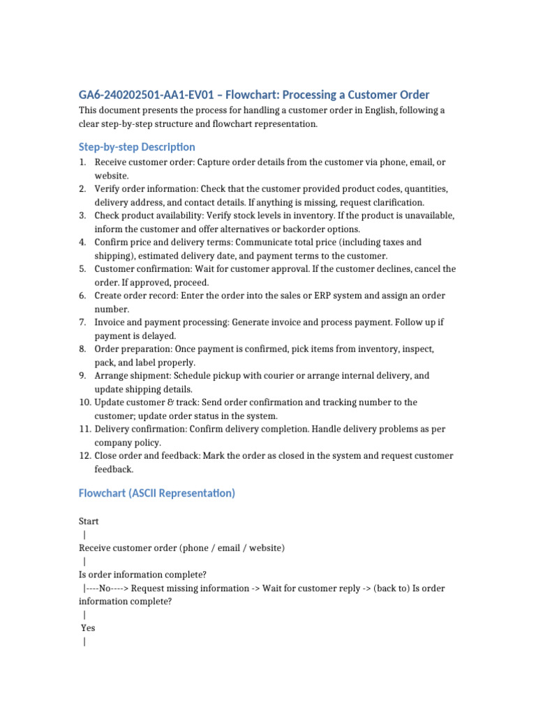 Customer Order Processing Flowchart | PDF | Invoice