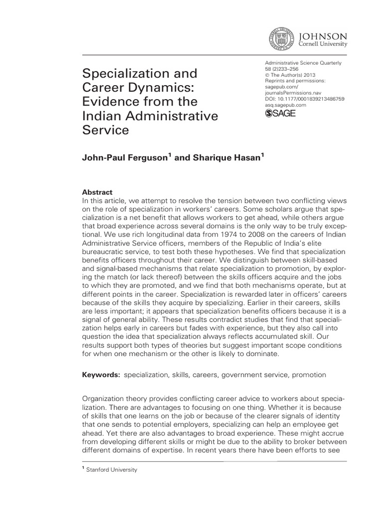 Specialization in IAS Career Dynamics | PDF | Employment | Labour Economics