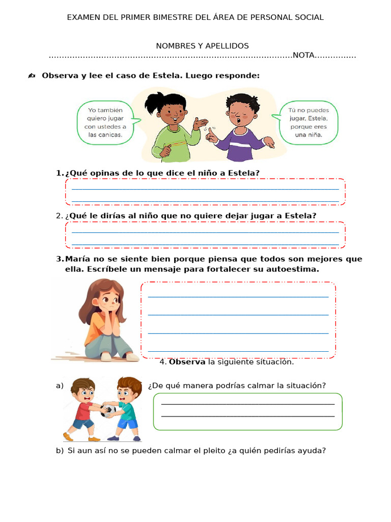 Examen de Personal Social Bimestre 1 | PDF
