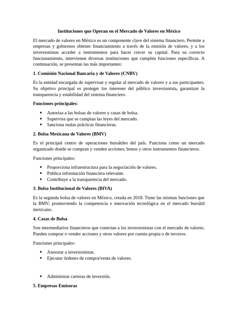 Instituciones del Mercado de Valores en México | PDF | Bolsa | Bolsa de ...