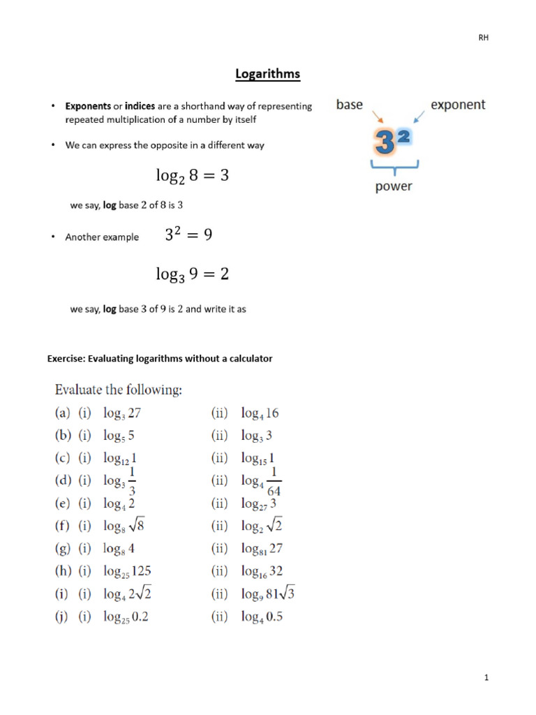 20 Rules of Logarithms Exercises | PDF