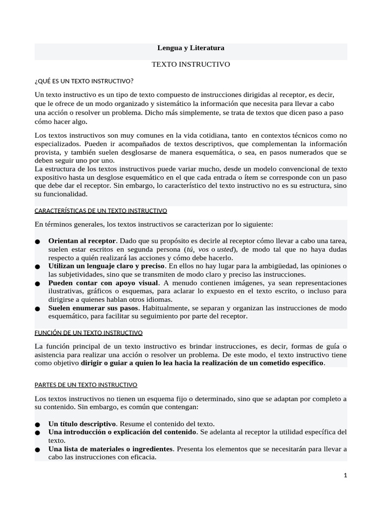 Función y tipos de textos instructivos | PDF