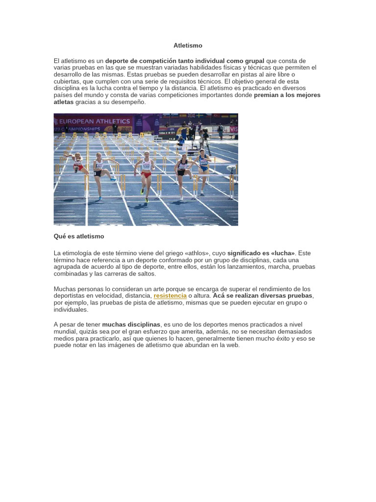Introducción al Atletismo y sus Pruebas | PDF | Deporte del atletismo ...