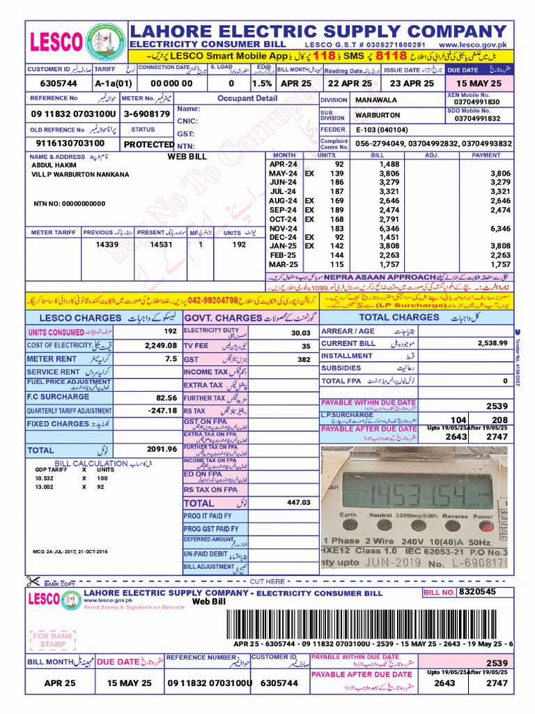 Web Bill Summary and Tariff Details | PDF