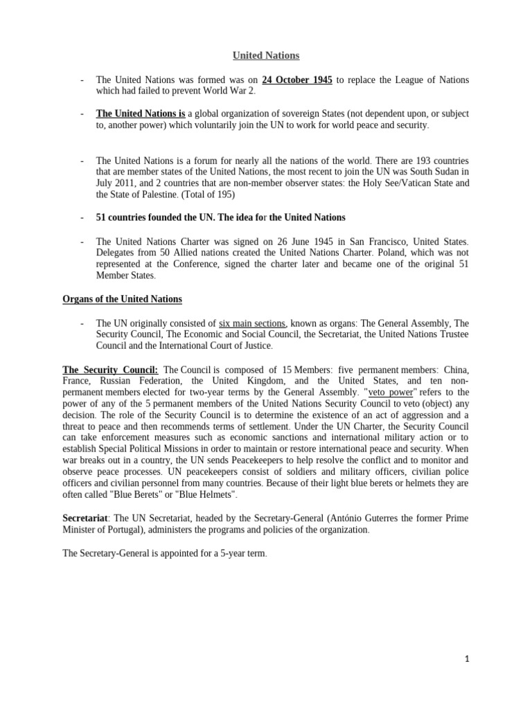 Overview of the United Nations Structure | PDF | United Nations ...