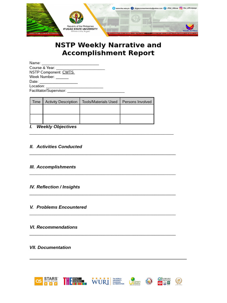 NSTP Weekly Report Template | PDF