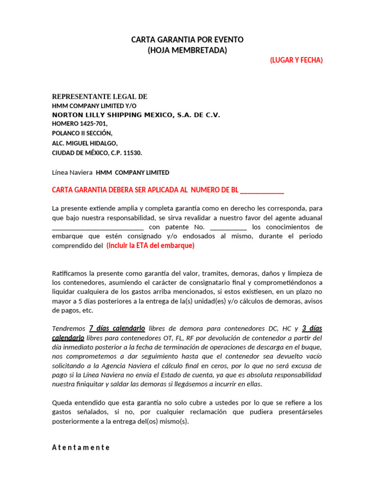 Carta de Garantía para Embarque Naval | PDF