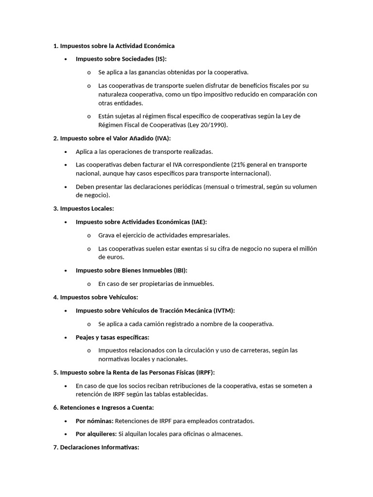 Obligaciones Fiscales Cooperativas Transporte | PDF | Impuestos ...